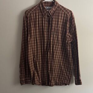 Columbia Men's Red and Brown Plaid Button Down Shirt